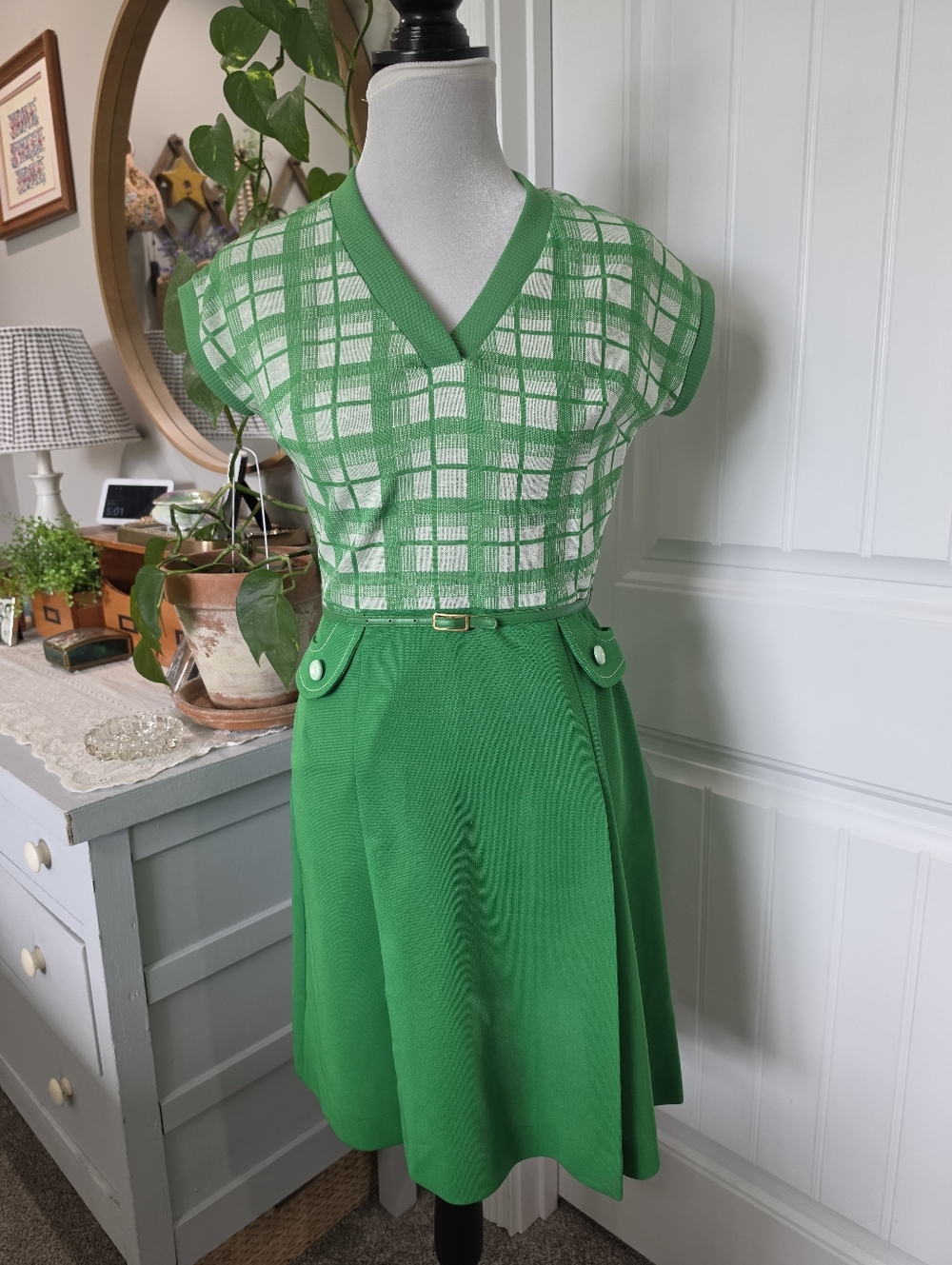 Cassee Vintage 50s/60s Green And White Dress Size 11, NWT